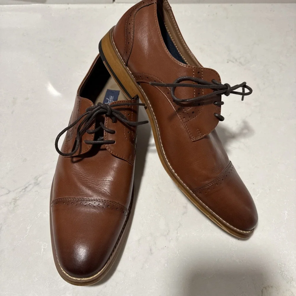 Ashford & Hays Mens Brown Leather Cap Toe Oxford Dress Shoes Size 10